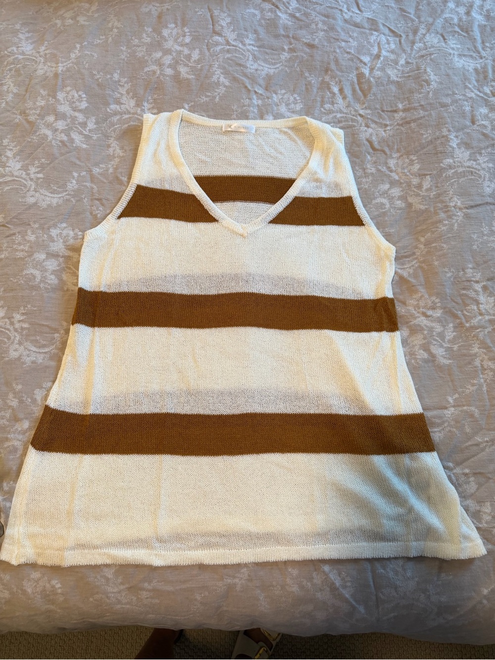 Kirundo Sleeveless Knit Shorts - Cream with Brown Stripes, Size Medium - Picture 2 of 13